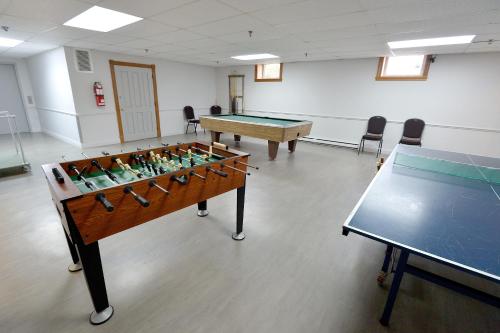 a room with a ping pong table and a ping pong ball at Hotel Cap-aux-Pierres in L'Isle-aux-Coudres