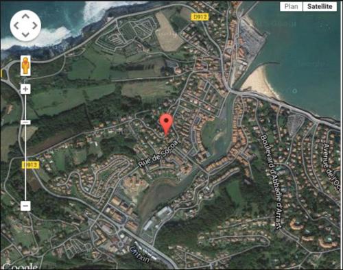 a map with a red marker on it at Calicho in Urrugne
