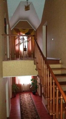 a staircase in a house with two potted plants at Hotel Tropicana in Svitlovodsʼk