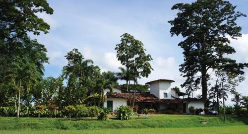 a house in the middle of a field with trees at Hacienda Bambusa in El Caimo