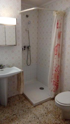 a bathroom with a shower and a toilet and a sink at Casa Ca l'Esperanso in Sarreal