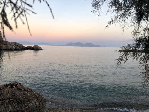 een uitzicht op een waterlichaam bij Hotel George in Agios Kirykos