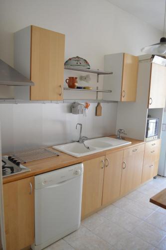 une cuisine avec un évier et un lave-vaisselle dans l'établissement Le Catinat, à Nice