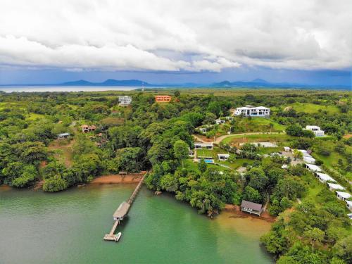 an aerial view of a bridge over a river at Boca Chica Bay Eco Lodge in Boca Chica