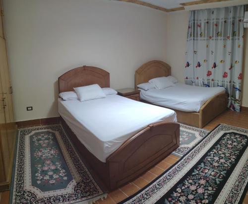 a bedroom with two beds and a rug at Maadi Apartment - 3 rooms ( Families Only ) in Cairo