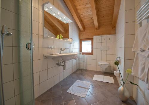 a bathroom with a sink and a toilet at Apart Primavera in Samnaun