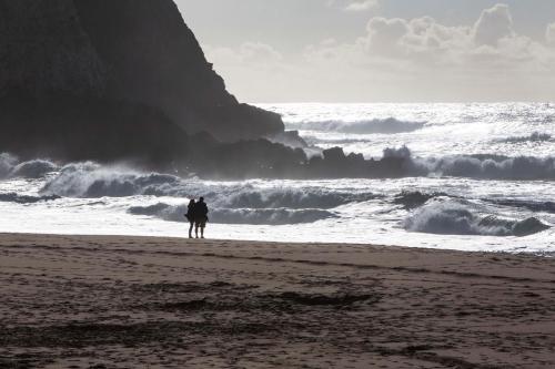 a person standing on a beach near the ocean at Chalet O Amorzinho Sintra Praia in Sintra