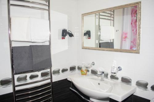 ニジニ・ノヴゴロドにあるGuest House SVの白いバスルーム(シンク、鏡付)