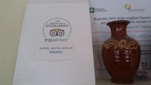 a brown vase sitting next to a box at Hotel Motel Giglio in Viadana