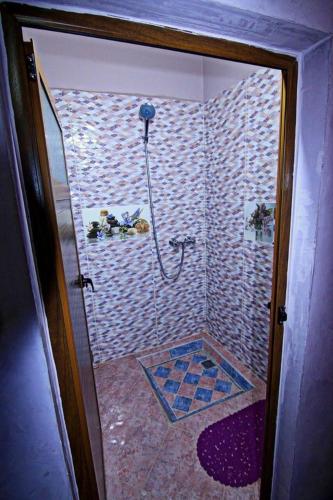 a bathroom with a shower in a room at Dar Amadine in Imlil