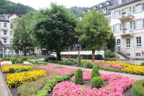 a garden of flowers in front of a building at Posthotel in Bad Bertrich