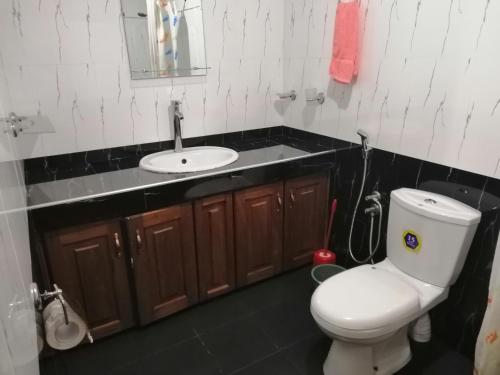 a bathroom with a white toilet and a sink at Villa Eden Paradise in Ella