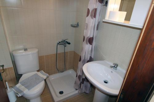 a small bathroom with a toilet and a sink at House Dimitri Agios Georgios Pagoi Corfu in Agios Georgios Pagon