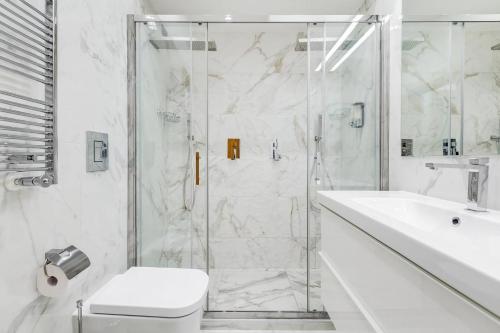 y baño con ducha, aseo y lavamanos. en LUXURY APARTMENT'S CENTER, en Roma