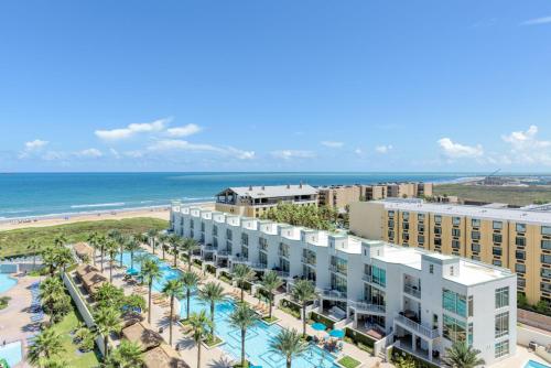 an aerial view of the hotel and the beach at Sapphire in South Padre Island