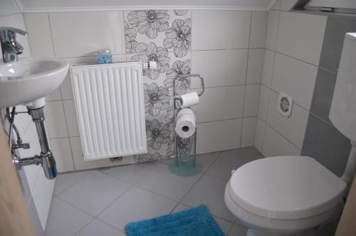 a bathroom with a toilet and a sink at Ana`s place in Celje