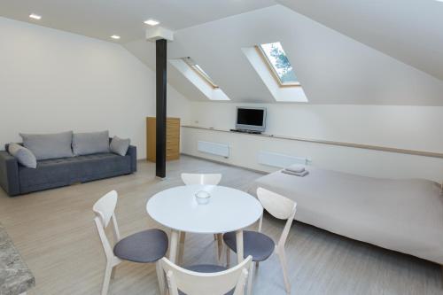 A seating area at Domina