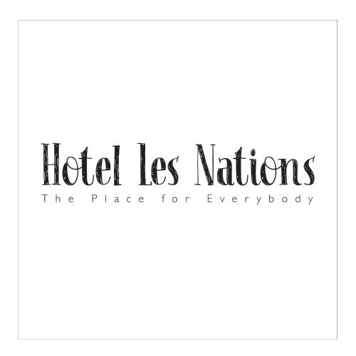 a sign that reads hotel las nations the place for everybody at Les Nations in Berlin