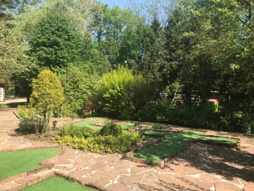 a garden with green grass and trees in the background at SKRZAT in Tumlin