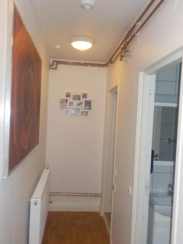 a bathroom with a sink and a mirror at Hagfors Hostel in Råda