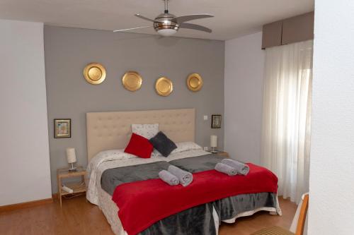 コルドバにあるApartamento Pleno Centro PARKING GRATISのベッドルーム1室(大型ベッド1台、赤い枕付)