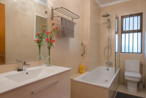 プエルト・デ・サンティアゴにあるSunset Suiteのバスルーム(洗面台、トイレ、鏡付)