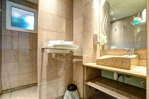 a bathroom with a sink and a mirror at Residence Des Sources in Amnéville