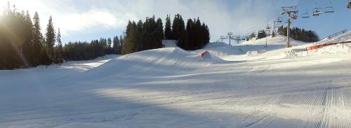 a snow covered ski slope with a ski lift at Apartment Dony in Donovaly