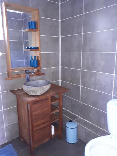 un baño con lavabo y espejo en R'Marine439 locations saisonnières, en La Marine