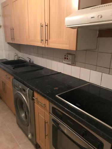 a kitchen with a stove and a sink at Graceland Woolwich in Woolwich