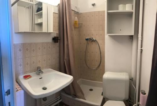 a bathroom with a sink and a shower and a toilet at Boost Your Immo Centre Vars 58 in Vars
