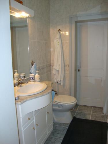 une salle de bain avec un lavabo et des toilettes dans l'établissement AU CHARME DES POMMIERS, à Thiberville