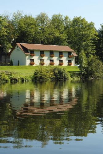 a building next to a body of water at Hotel Zur Fernmühle in Ziegenrück