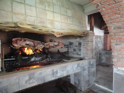 two pieces of meat cooking in a brick oven at Hotel Villaggio Ristorante Pizzeria Museo TANIT in Carbonia