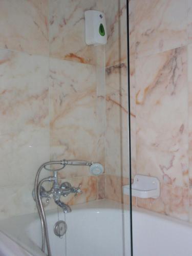 a shower in a bathroom with a bath tub at Alentejano Low Cost Hotel in Estremoz
