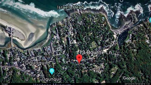 a map of a town with a red marker at Bourne Bed and Breakfast in Ogunquit