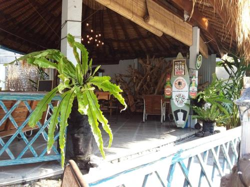 a porch of a house with a palm tree at The Dream Home Villas in Denpasar
