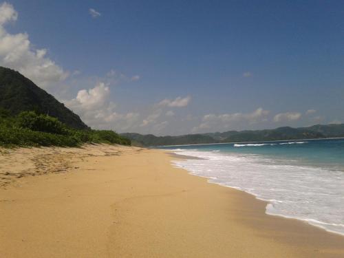 a sandy beach with the ocean and mountains in the background at The Dream Home Villas in Denpasar