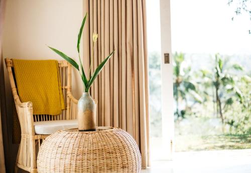 a plant in a vase on a table next to a window at Rukgala Retreat in Digana