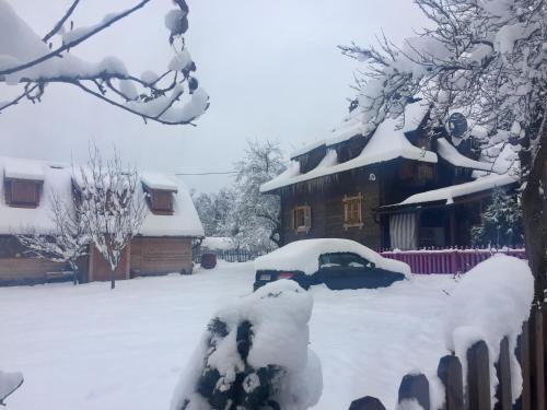 a house with a car covered in snow at Brvnare Mrkic in Kremna