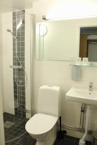 a bathroom with a toilet and a sink and a shower at Best Western Hotel Tranas Statt in Tranås