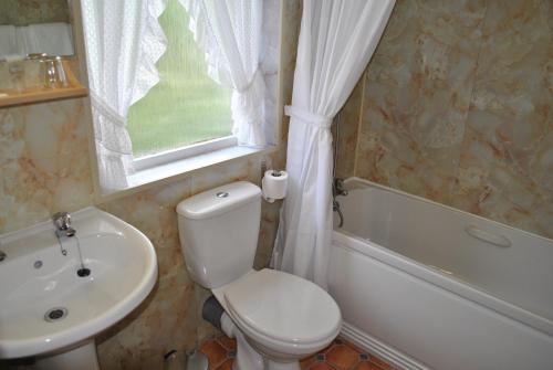 a bathroom with a toilet and a sink and a window at Willowbank Hotel in Largs