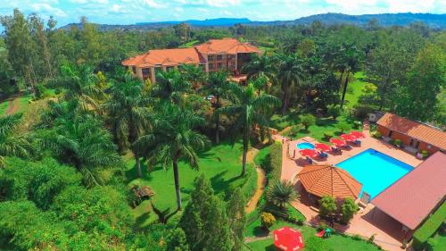 an aerial view of a resort with a swimming pool at Mbale Resort Hotel in Mbale