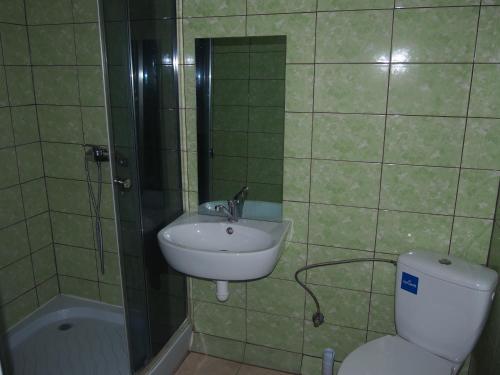 a bathroom with a sink and a toilet at Hostelis Laurita in Kaunas