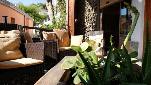 a living room filled with furniture and plants at Albergo La Pineta in Marina di Andora