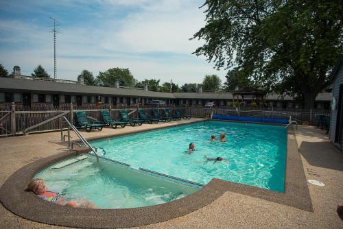 eine Gruppe von Personen, die in einem Schwimmbad schwimmen in der Unterkunft Viking Arms Inn - Ludington in Ludington