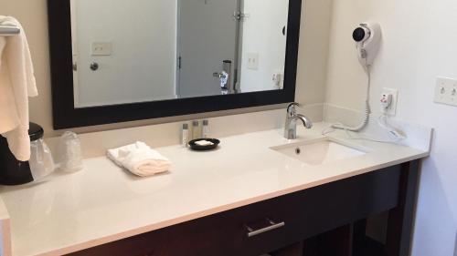 a bathroom counter with a sink and a mirror at Comfort Inn & Suites Tigard near Washington Square in Tigard