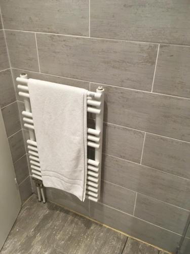 a towel rack in a bathroom with a white towel at Résidence de lux tout confort 2 in Geneva
