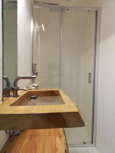 a bathroom with a sink and a shower at BED and BIKE - BERGAMO Old Town in Bergamo