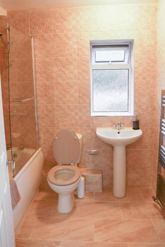 a bathroom with a toilet and a sink at Zoo House Chester in Chester
